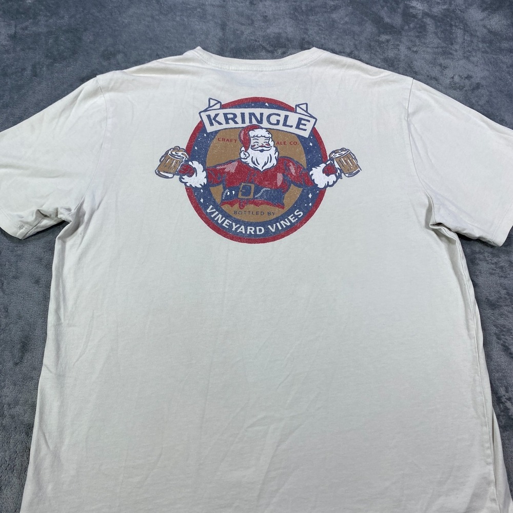 Vineyard Vines T Shirt Mens Large Kringle Craft Ale Stone Beer Beige Holiday